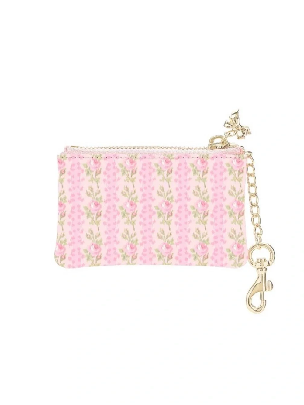 Pink Floral Zip Pouch Keychain wallet
